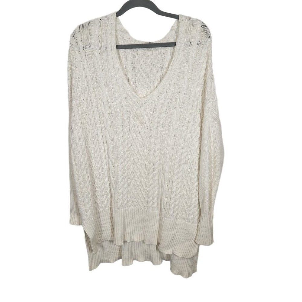 Amuse Society Cable‎ Knit V Neck Off White Pullover Sweater Size Small